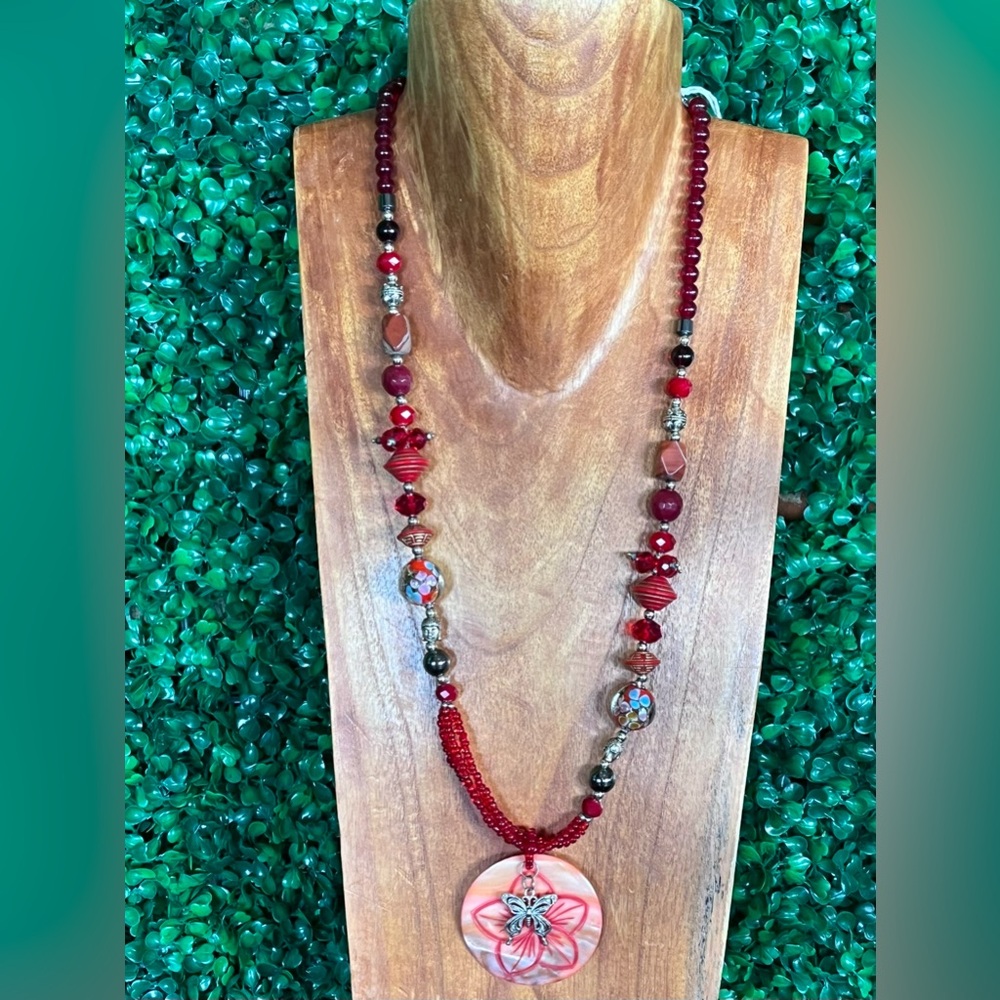 OOAK Curated Artisan Lampwork & Jasper, Vtg Beads, Opera Length Statement Neck